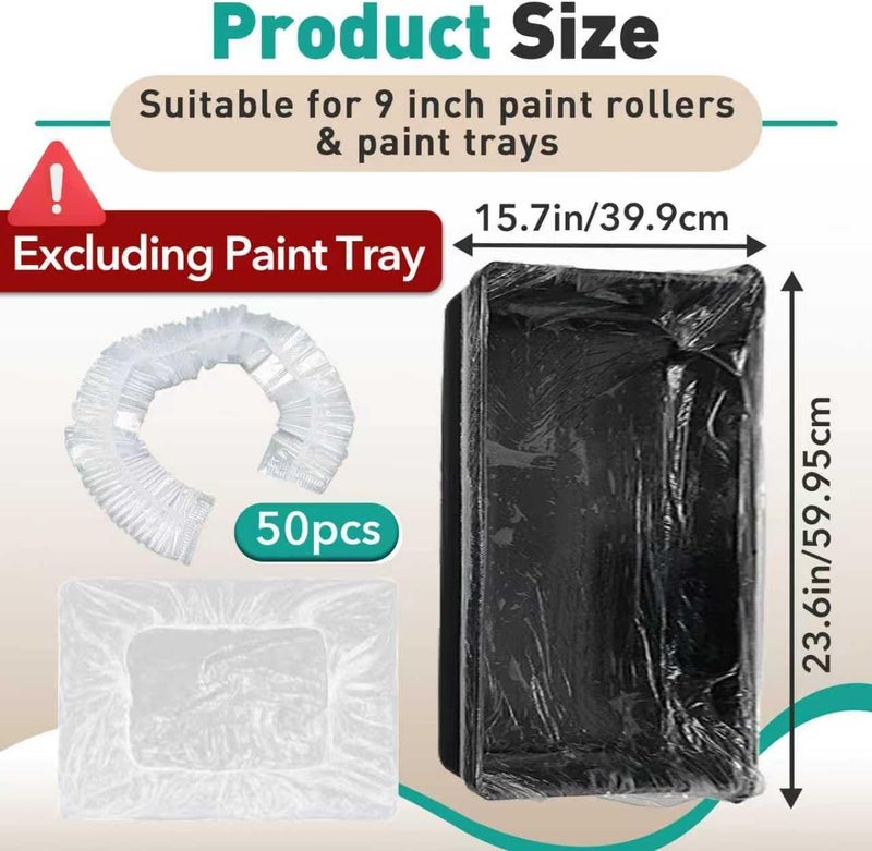 Gfdoso 50 Pcs Paint Tray Liners Disposable - 9 Inch Paint Roller Tray Liner Plastic Paint Tray Liners for House Painting Walls, Excluding Paint Trays - Image 3